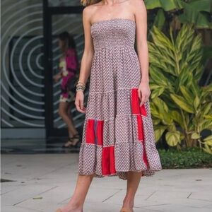 NWT Perry Walker Collective Catherine Midi Dress Silk Blend Periwinkle & Red